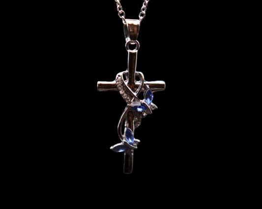 Vinstam Evighetsberlock kors med Blå Syntetisk safir "Elsa"
